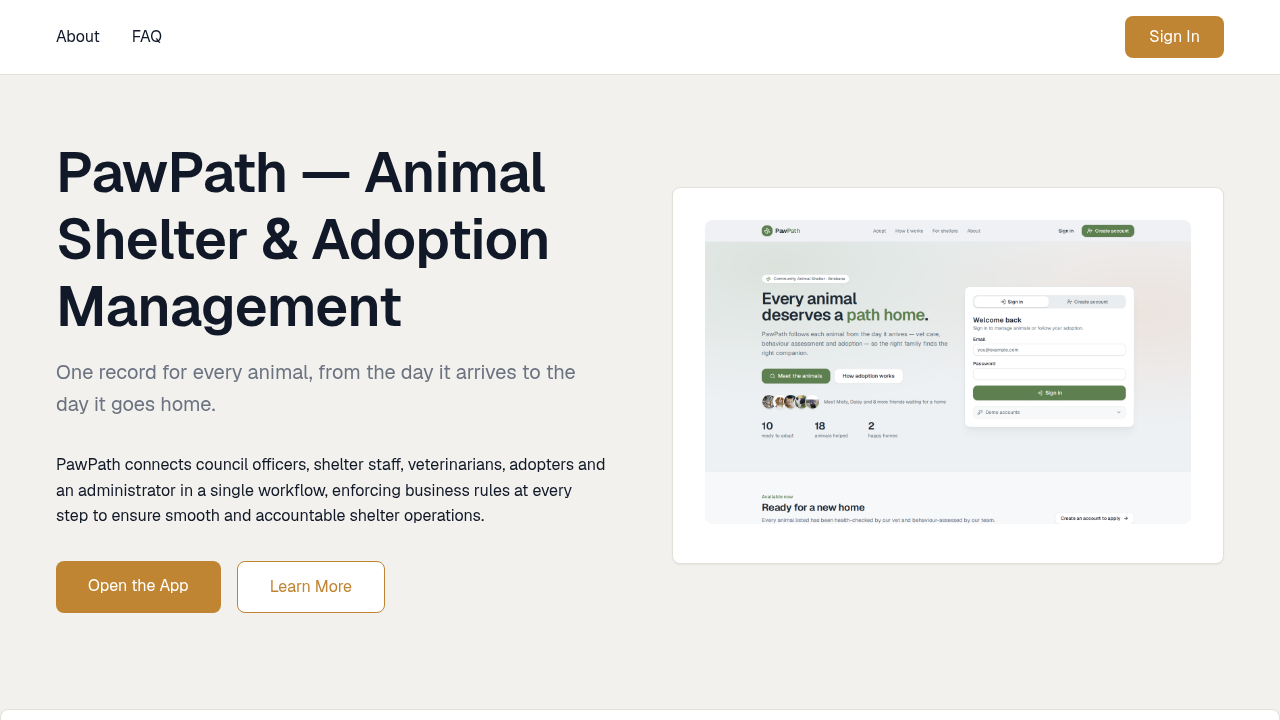 Pawpath shelter management preview